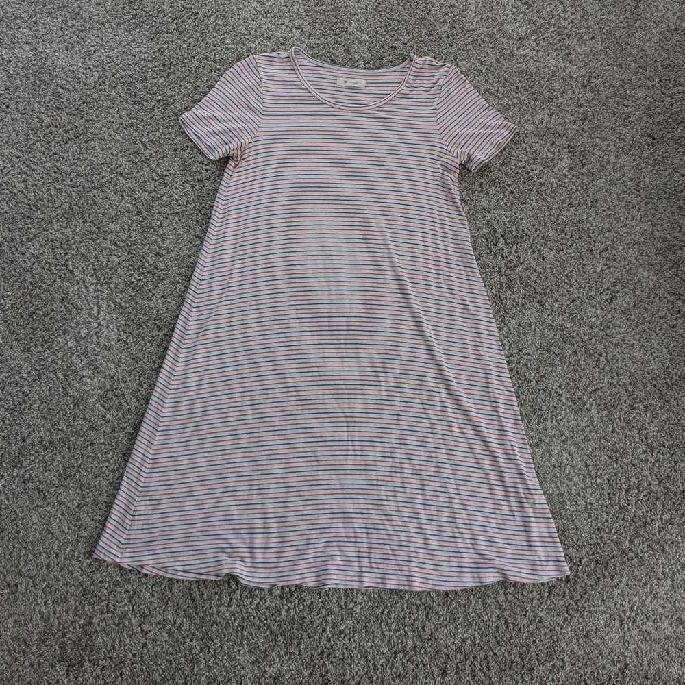 Madewell Red, Navy and Gray Striped T-shirt Dress